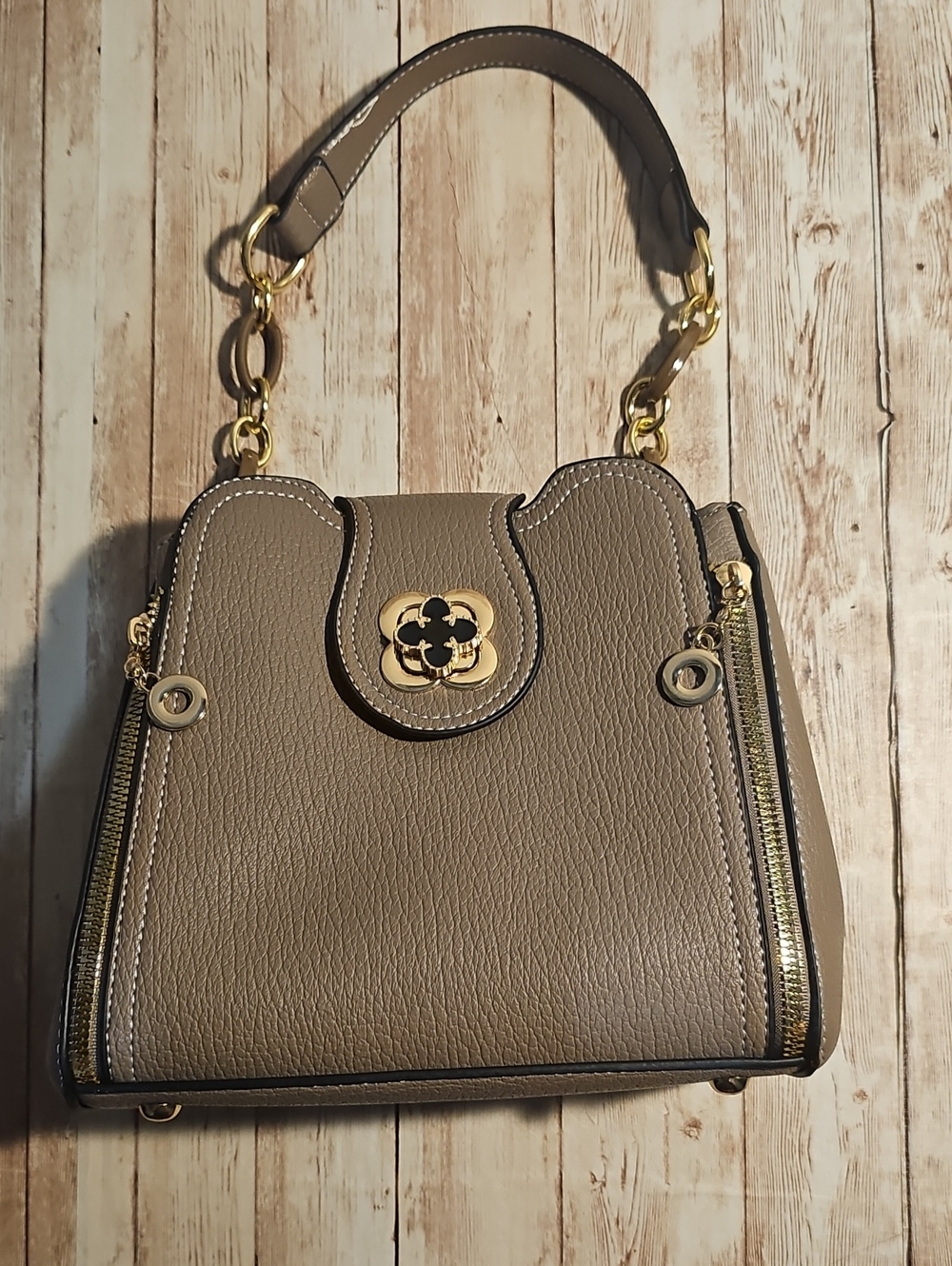 Taupe Top-Handle Women’s Satchel with Gold Hardware